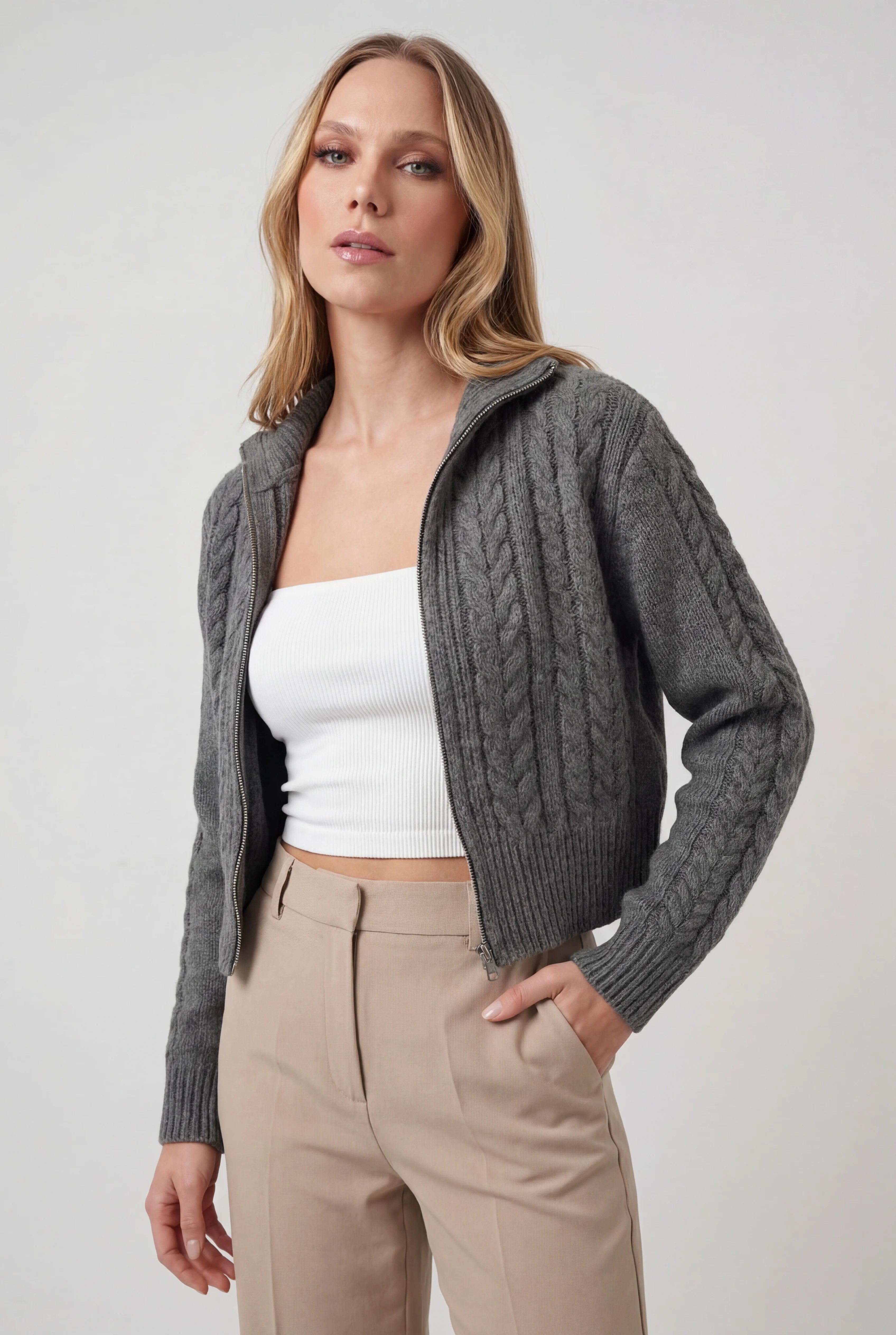 Serena | Cozy Dark Gray Long Cardigan Sweater with Relaxed Fit - Lumina