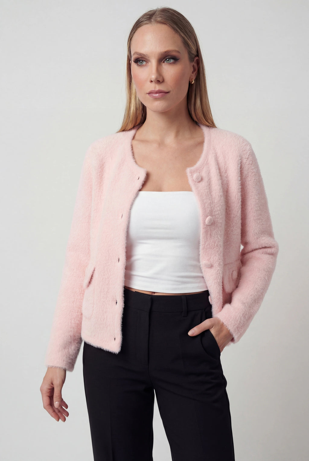 Serena | Cozy Pink Long Cardigan Sweater with Open Front - Lumina