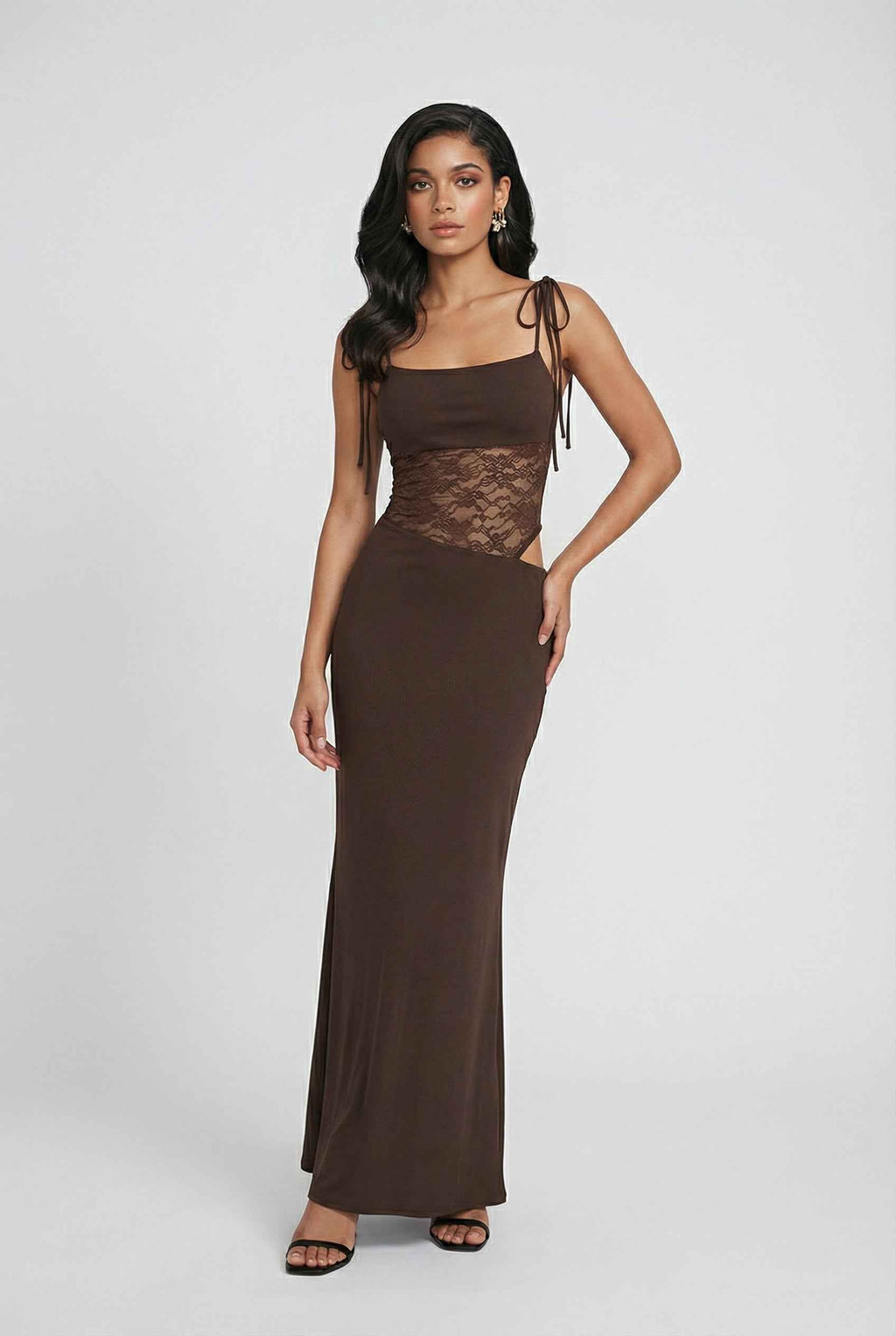 Serena | Elegant Chocolate Bodycon Maxi Dress with Flattering Silhouette - Lumina