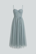 Serena | Elegant Gray Blue A-Line Midi Dress with Comfortable Fit - Lumina