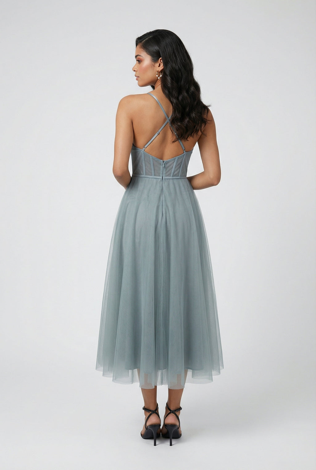 Serena | Elegant Gray Blue A-Line Midi Dress with Comfortable Fit - Lumina