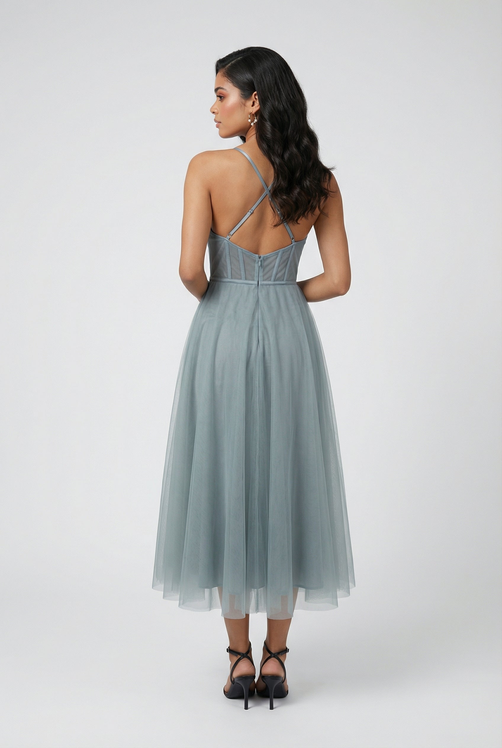 Serena | Elegant Gray Blue A-Line Midi Dress with Comfortable Fit - Lumina