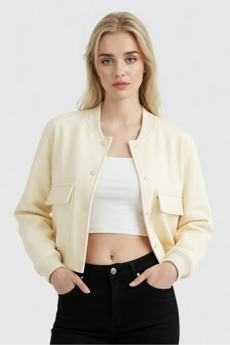 Serena | Elegant Milk White Bomber Jacket with Timeless Design - Lumina