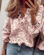 Serena | Elegant Ruffle Detail Blouse with V Neck - Lumina
