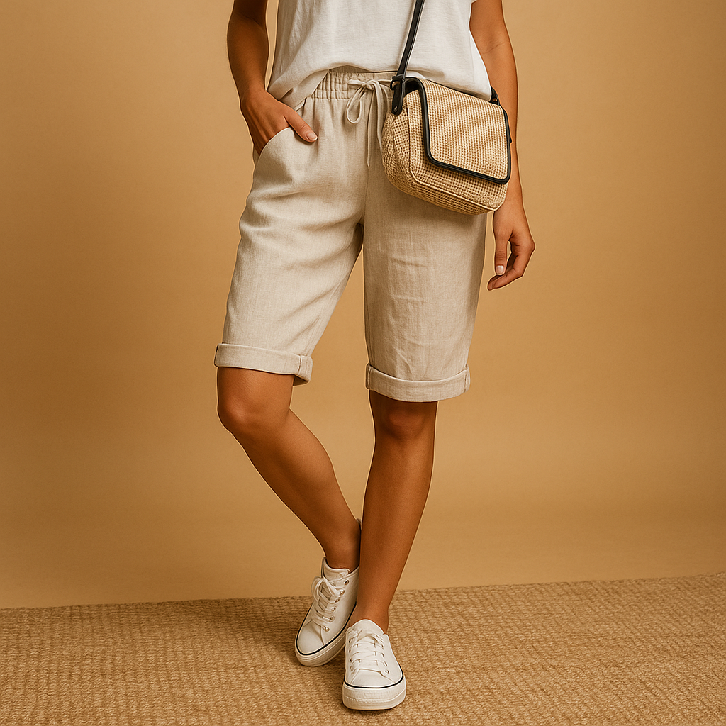 Serena | Relaxed Black Capri Trousers with Drawstring - Lumina