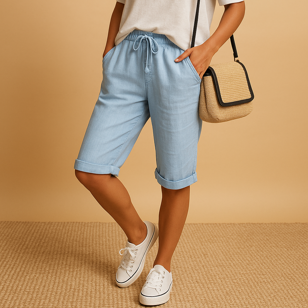 Serena | Relaxed Black Capri Trousers with Drawstring - Lumina