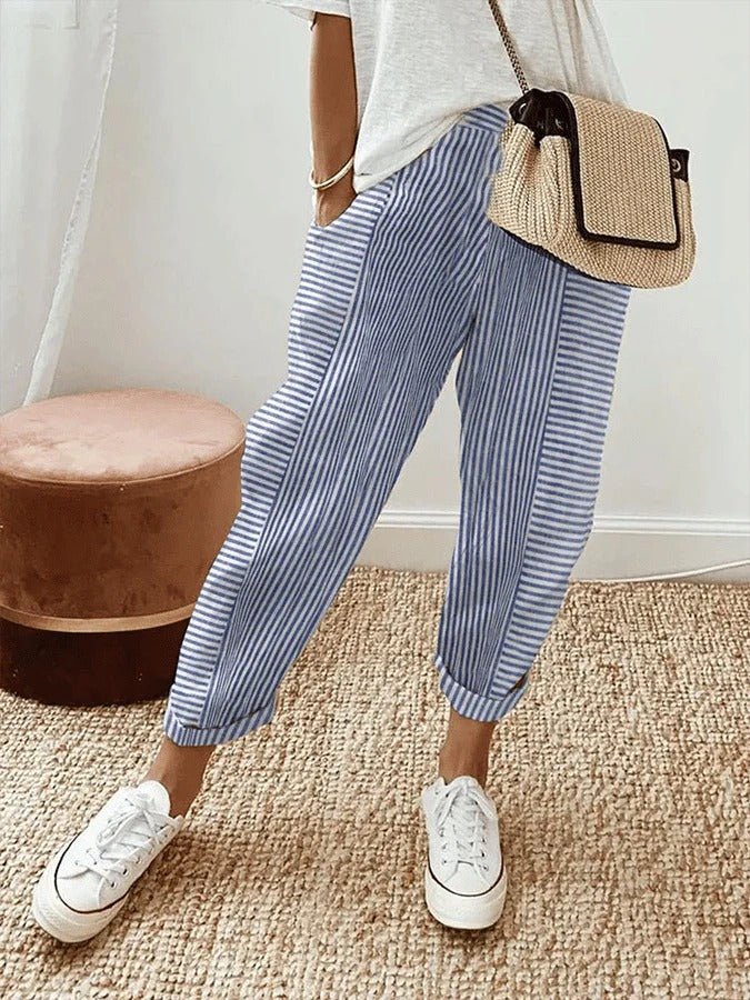 Serena | Striped Casual Lounge Pants with Elastic Waist - Lumina