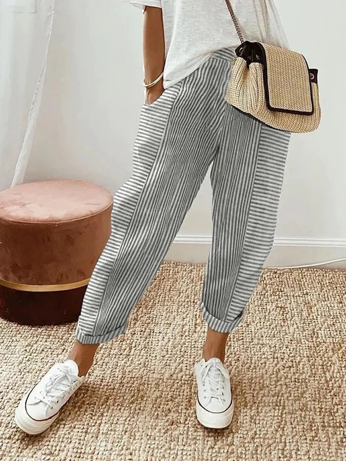 Serena | Striped Casual Lounge Pants with Elastic Waist - Lumina