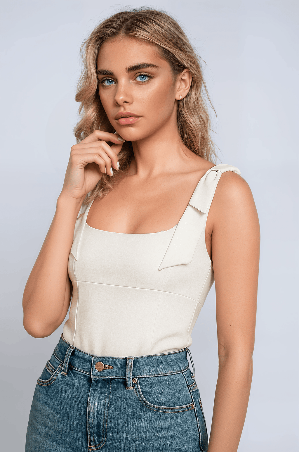 Sophia | Bow-Detail Cami Top with Zipper Closure - Lumina