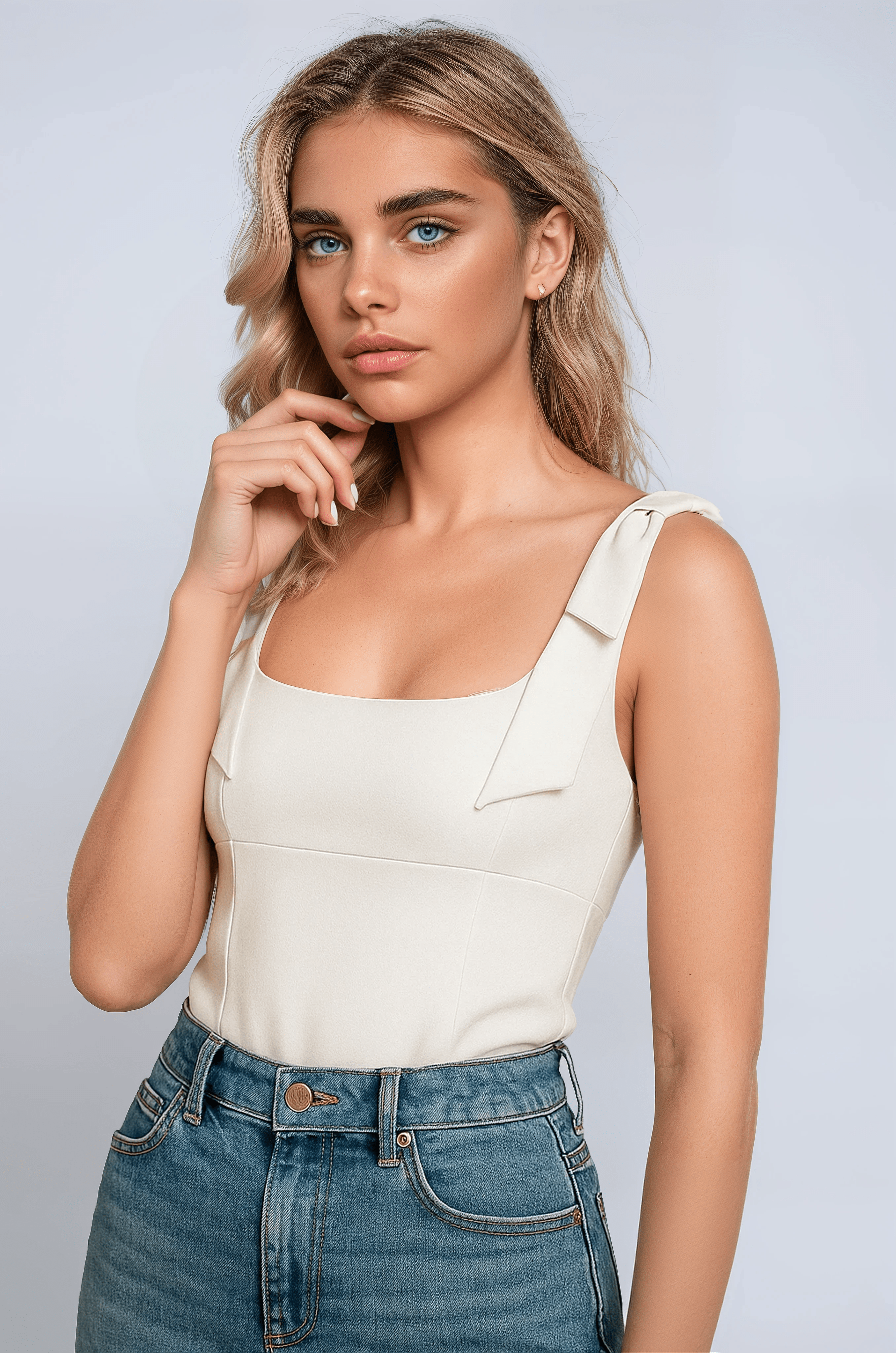Sophia | Bow-Detail Cami Top with Zipper Closure - Lumina