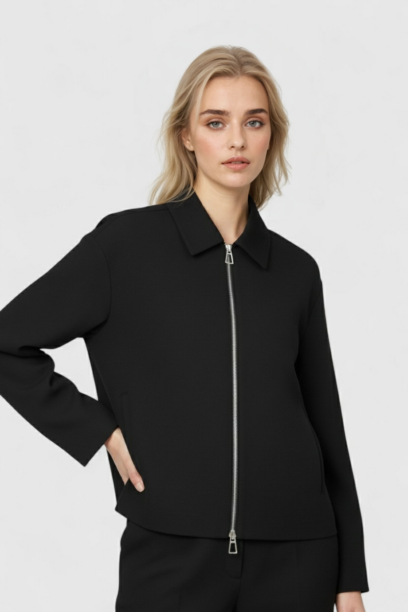 Sophia | Chic Light Blue Casual Bomber Jacket with Zipper Closure - Lumina