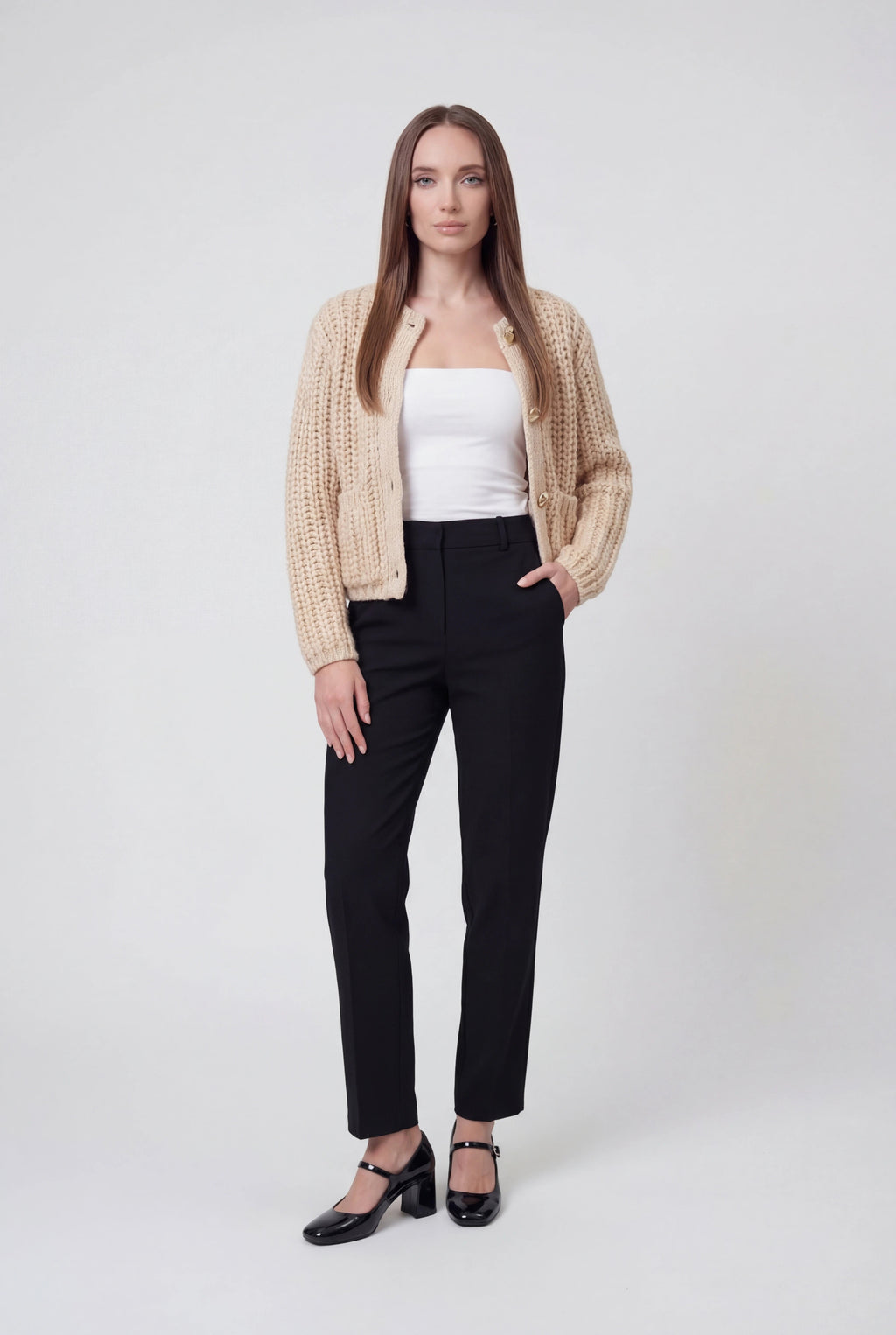 Sophia | Cozy Beige Knit Cardigan with Relaxed Fit - Lumina