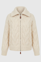 Sophia | Cozy Beige Long Cardigan Sweater with Zipper Detail - Lumina