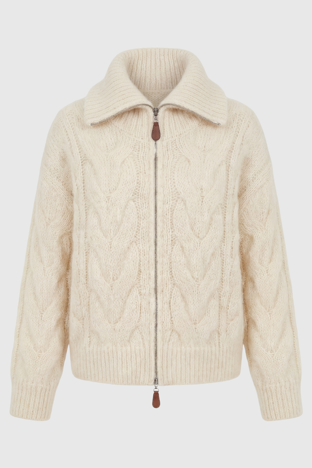 Sophia | Cozy Beige Long Cardigan Sweater with Zipper Detail - Lumina