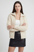 Sophia | Cozy Beige Long Cardigan Sweater with Zipper Detail - Lumina