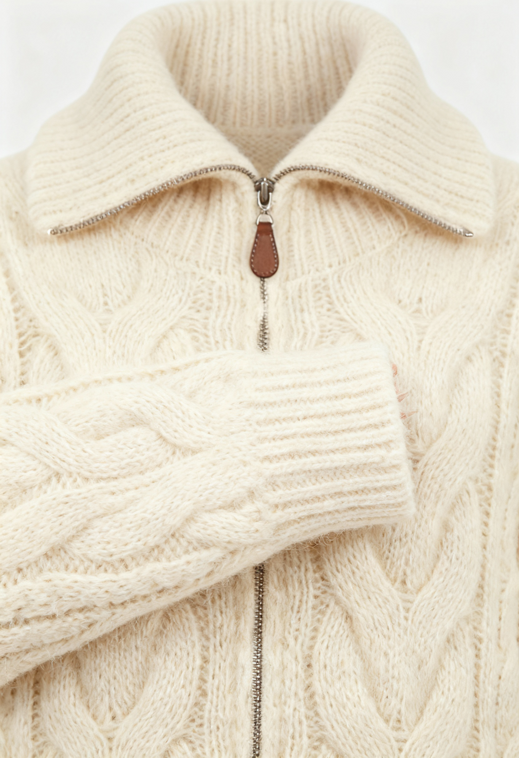 Sophia | Cozy Beige Long Cardigan Sweater with Zipper Detail - Lumina