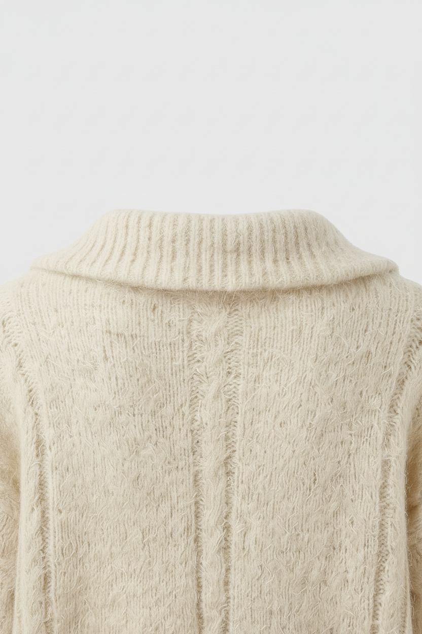 Sophia | Cozy Beige Long Cardigan Sweater with Zipper Detail - Lumina