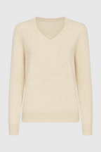 Sophia | Cozy Beige V-Neck Women's Sweater with Flattering Fit - Lumina