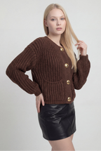 Sophia | Cozy Brown Knit Cardigan with Relaxed Fit - Lumina