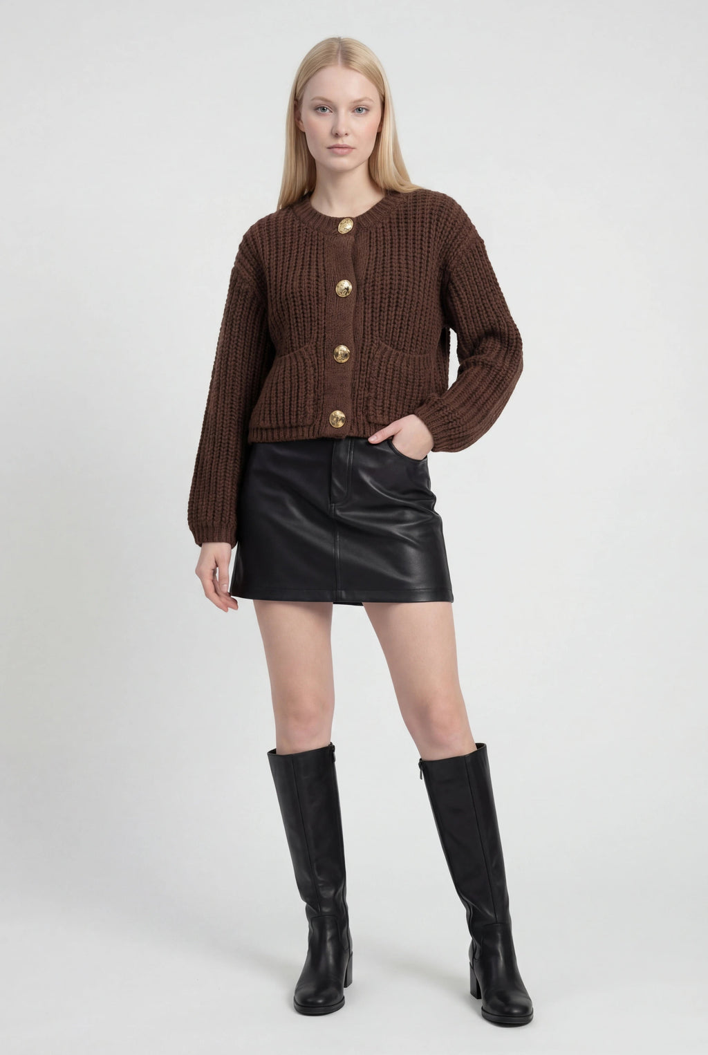 Sophia | Cozy Brown Knit Cardigan with Relaxed Fit - Lumina