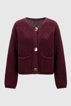 Sophia | Cozy Burgundy Knit Cardigan Sweater with Ribbed Details - Lumina