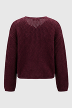 Sophia | Cozy Burgundy Knit Cardigan Sweater with Ribbed Details - Lumina