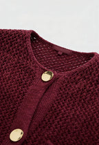 Sophia | Cozy Burgundy Knit Cardigan Sweater with Ribbed Details - Lumina