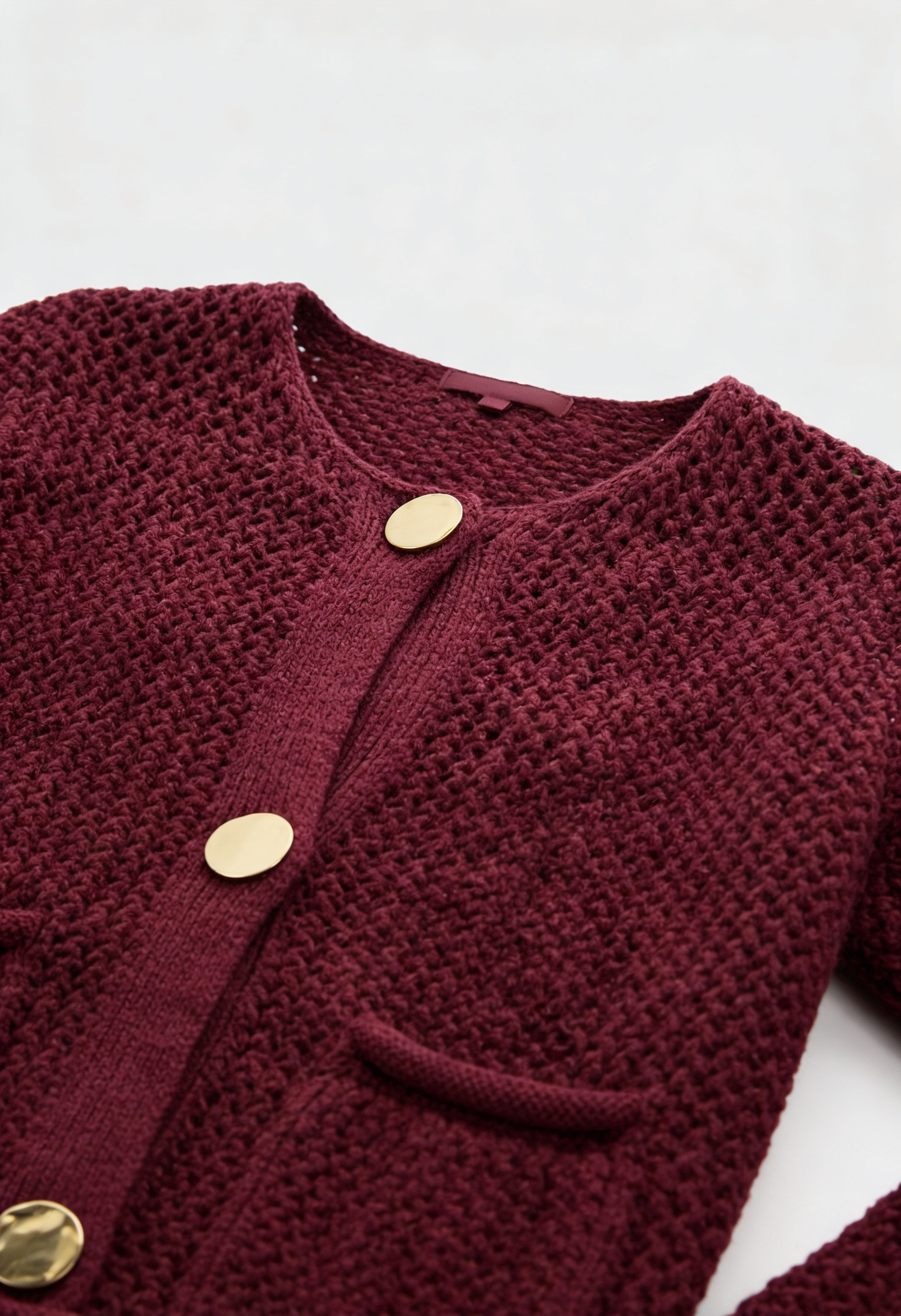 Sophia | Cozy Burgundy Knit Cardigan Sweater with Ribbed Details - Lumina