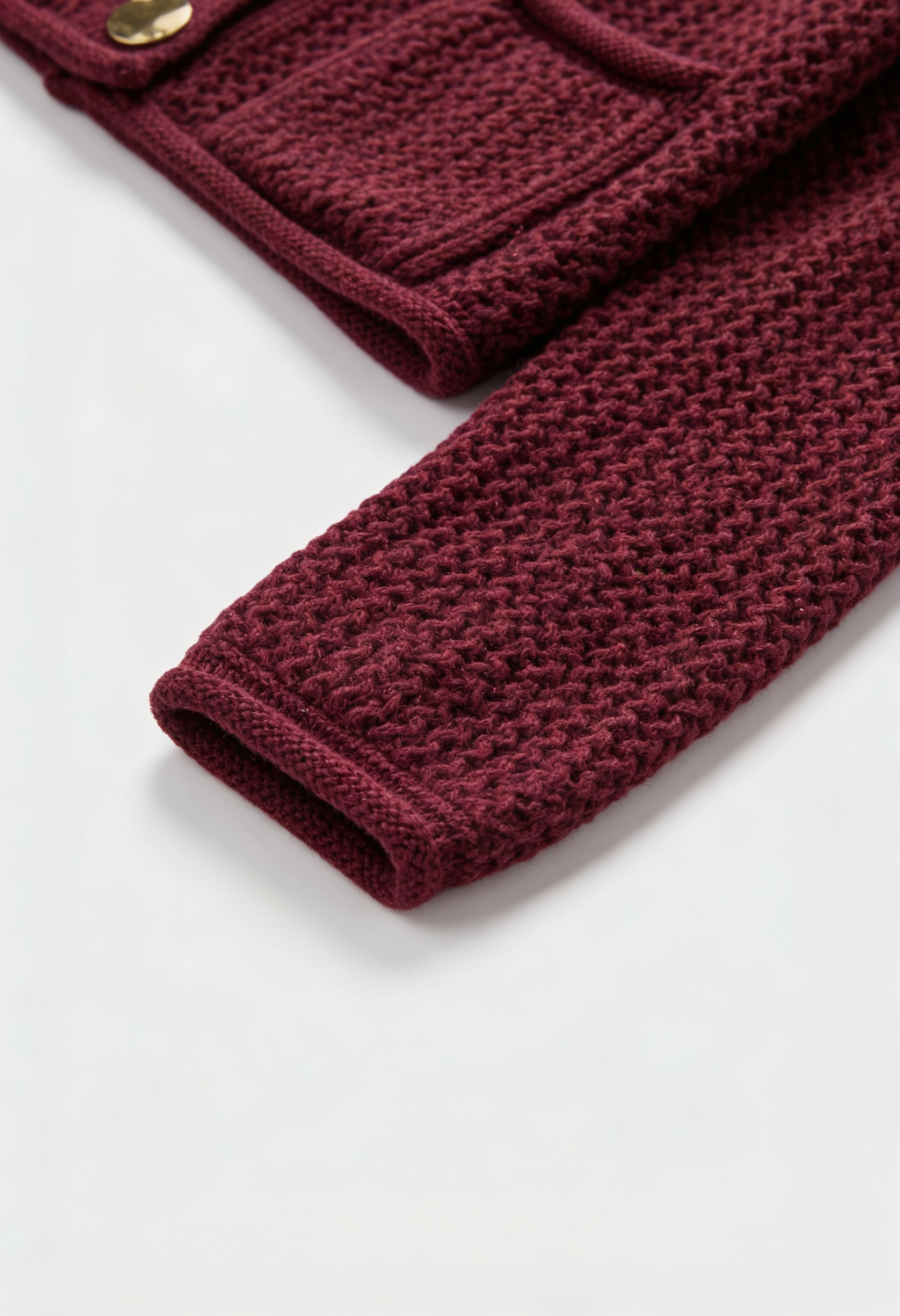 Sophia | Cozy Burgundy Knit Cardigan Sweater with Ribbed Details - Lumina