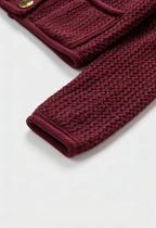 Sophia | Cozy Burgundy Knit Cardigan Sweater with Ribbed Details - Lumina