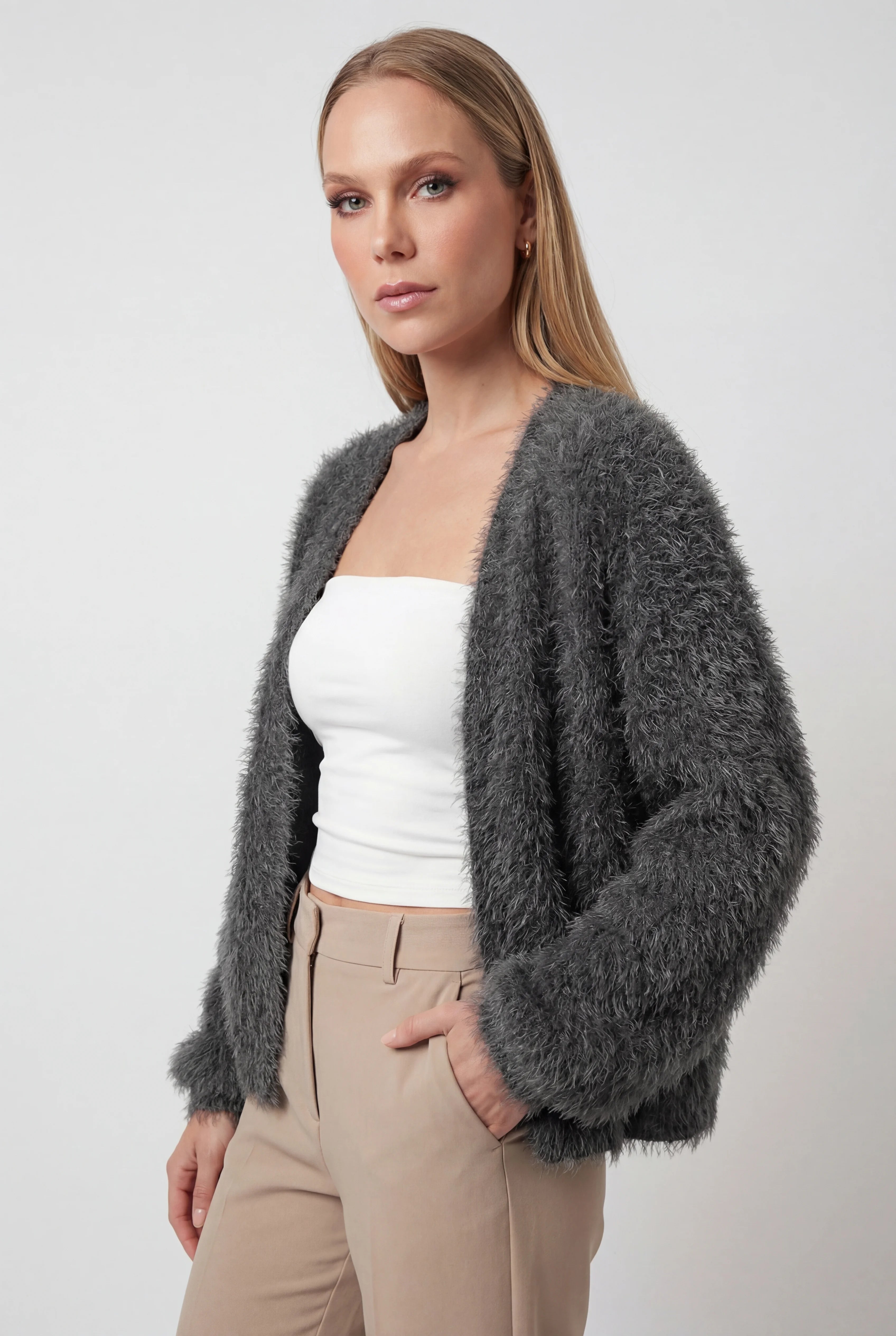Sophia | Cozy Dark Gray Cardigan with Relaxed Fit - Lumina
