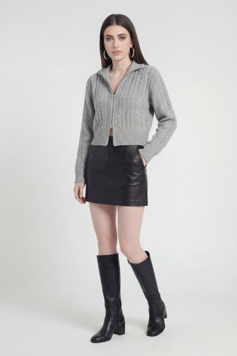 Sophia | Cozy Gray Long Cardigan Sweater with Relaxed Fit - Lumina