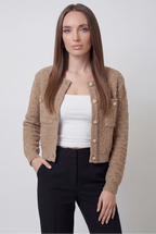 Sophia | Cozy Khaki Knit Cardigan with Open Front - Lumina
