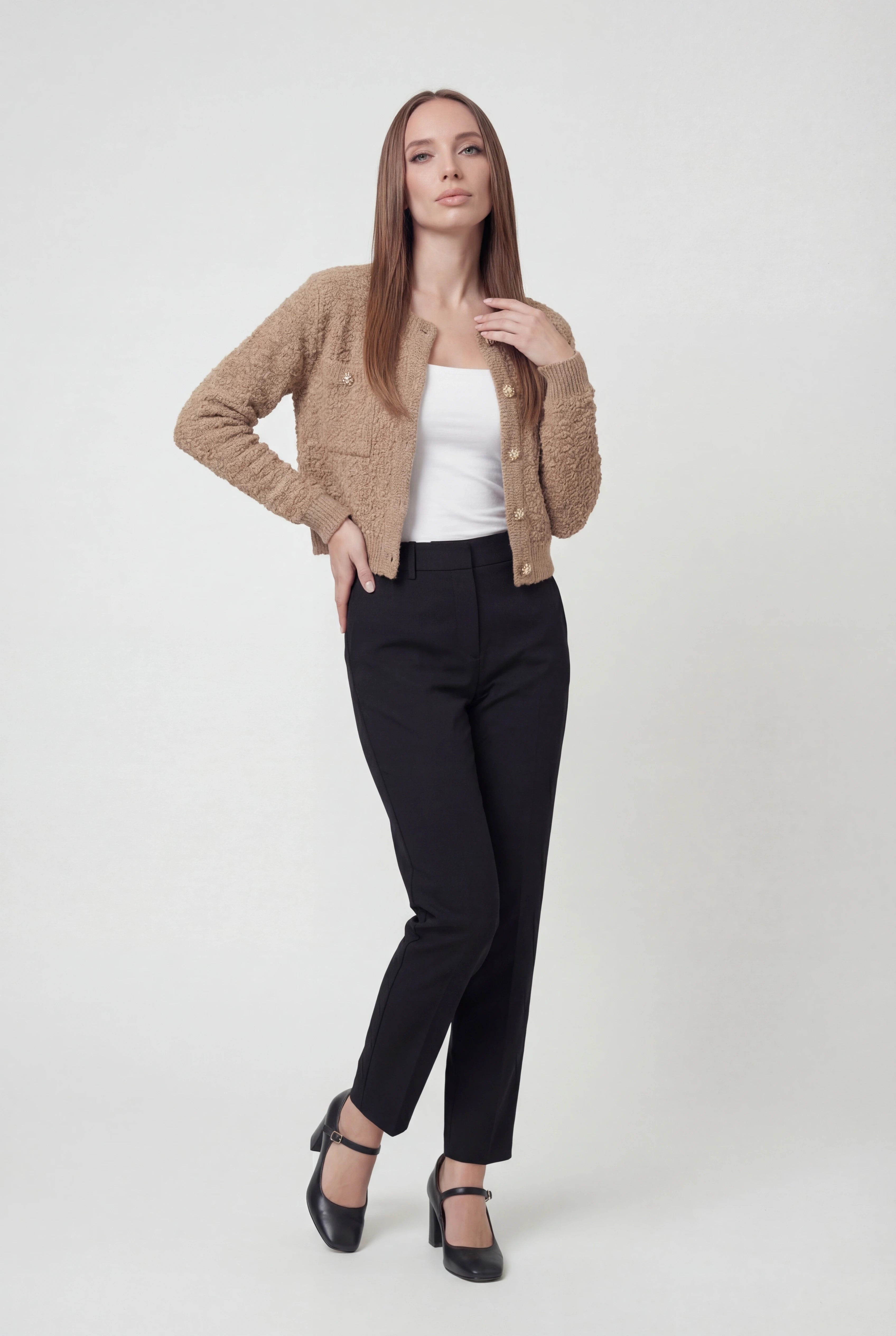 Sophia | Cozy Khaki Knit Cardigan with Open Front - Lumina