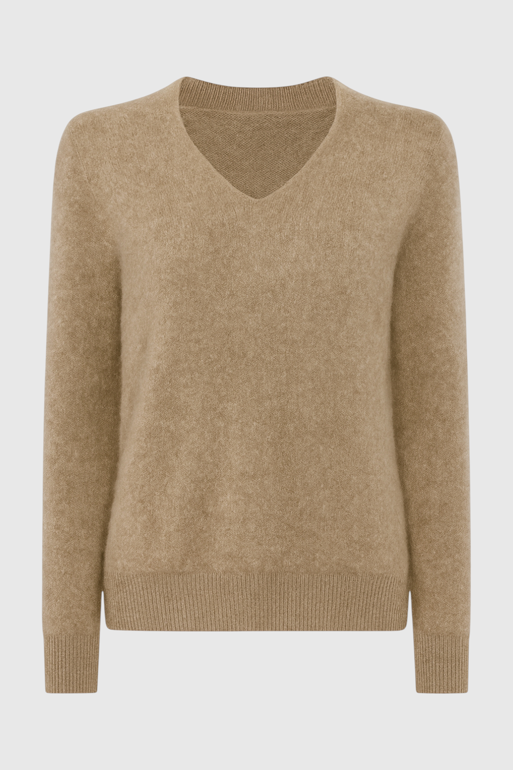 Sophia | Cozy Khaki Knit Sweater with V-Neckline - Lumina