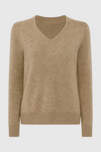 Sophia | Cozy Khaki Knit Sweater with V-Neckline - Lumina