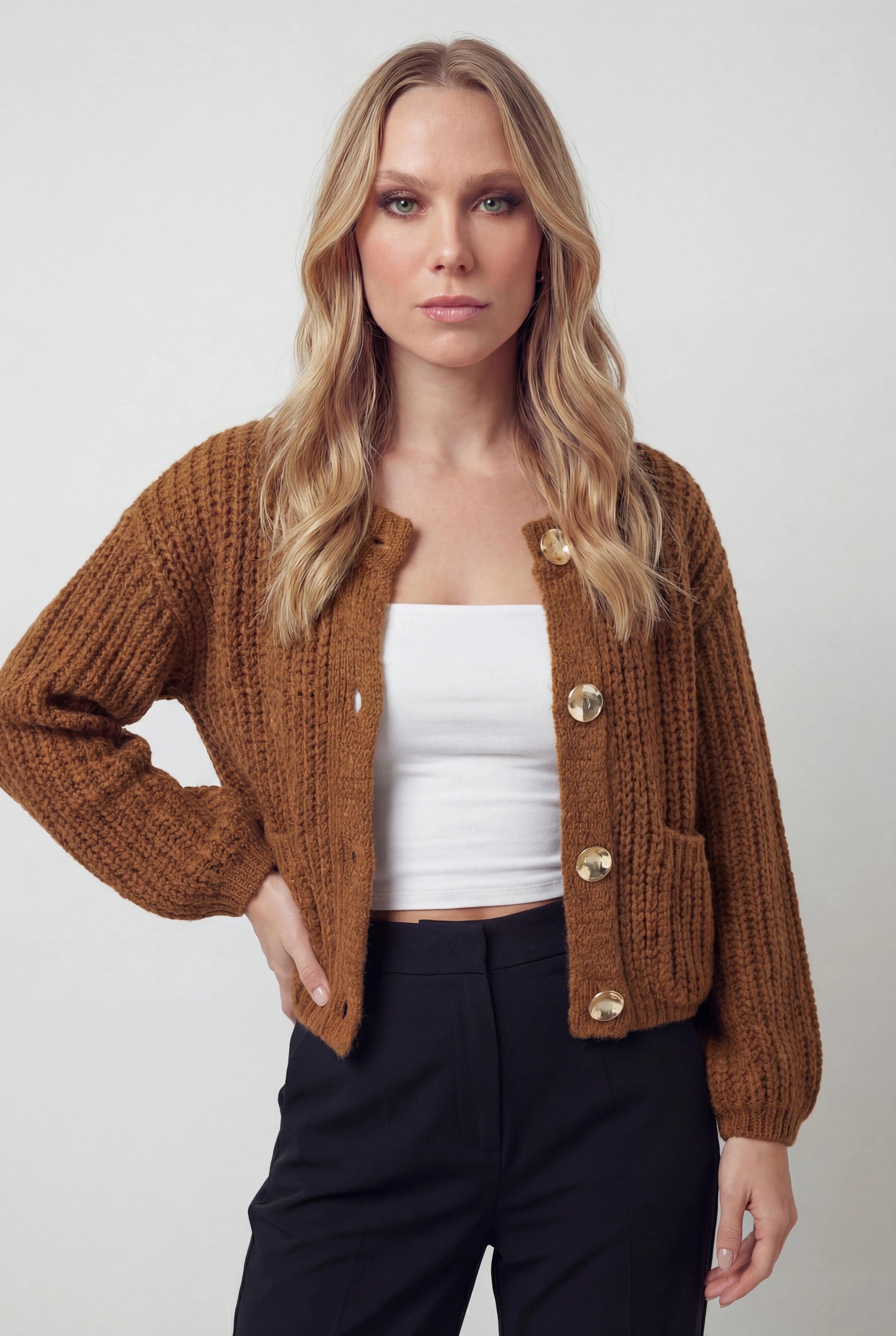 Sophia | Cozy Long Brown Cardigan Sweater with Relaxed Fit - Lumina