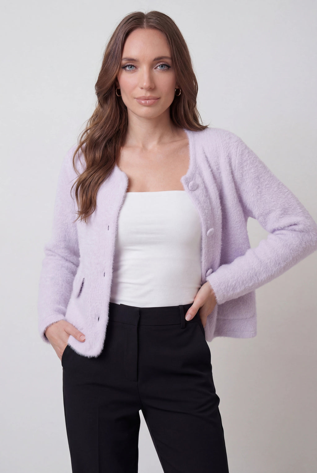 Sophia | Cozy Purple Knitted Cardigan with Open Front - Lumina