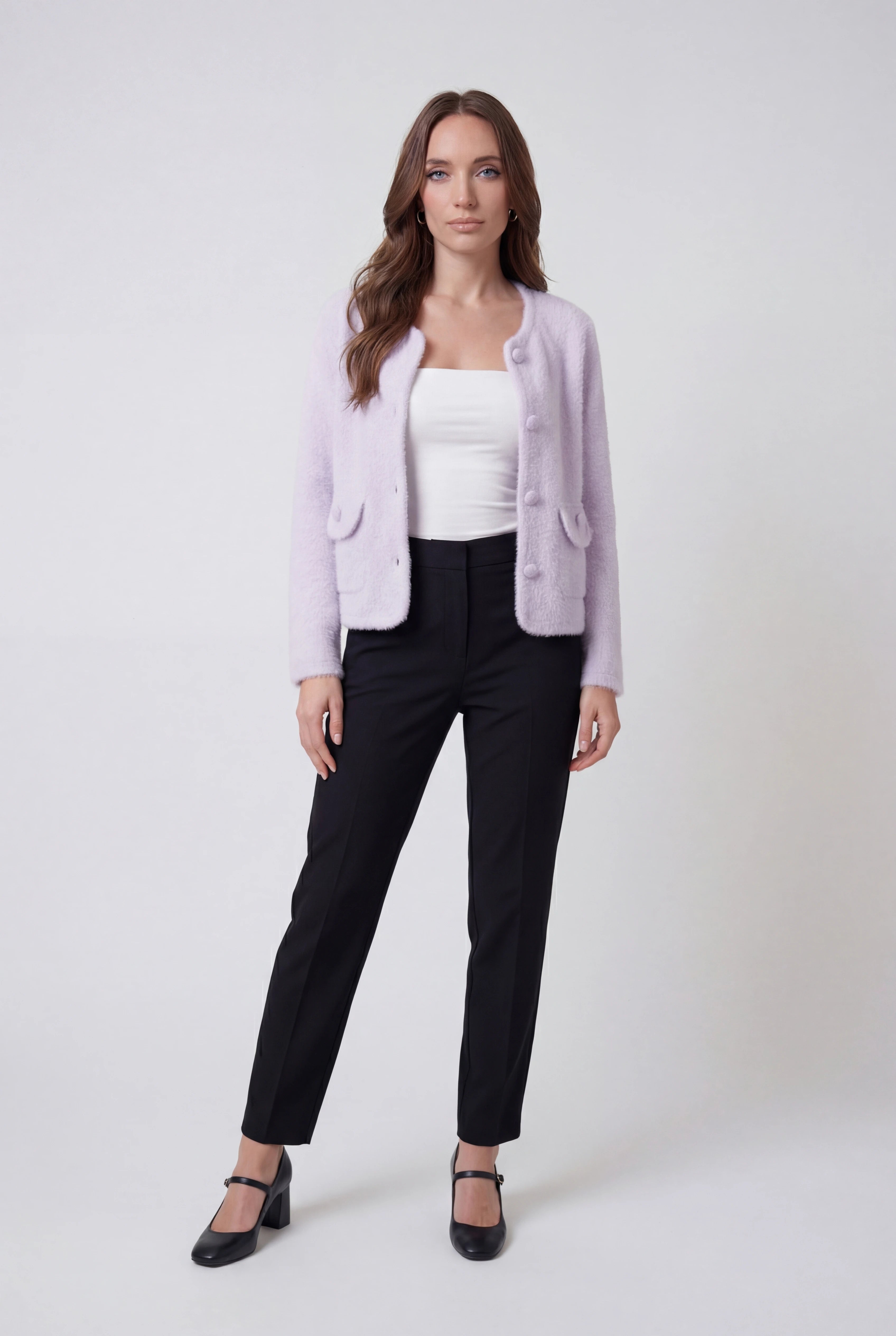 Sophia | Cozy Purple Knitted Cardigan with Open Front - Lumina