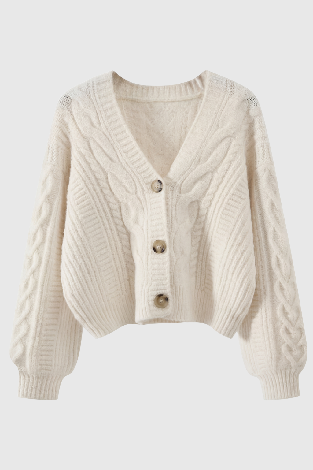 Sophia | Cozy Relaxed Fit White Cardigan Sweater with Ribbed Hem - Lumina