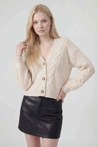 Sophia | Cozy Relaxed Fit White Cardigan Sweater with Ribbed Hem - Lumina