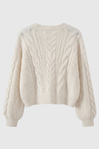 Sophia | Cozy Relaxed Fit White Cardigan Sweater with Ribbed Hem - Lumina