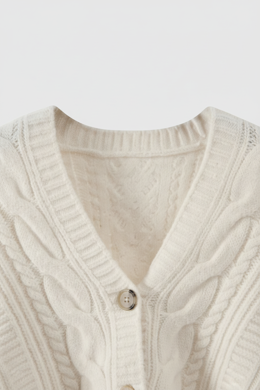Sophia | Cozy Relaxed Fit White Cardigan Sweater with Ribbed Hem - Lumina
