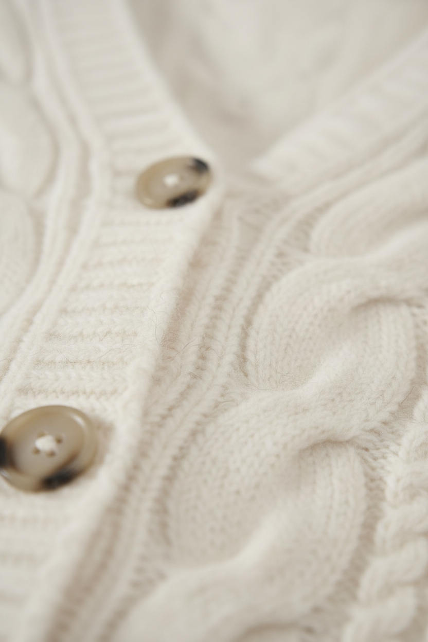 Sophia | Cozy Relaxed Fit White Cardigan Sweater with Ribbed Hem - Lumina