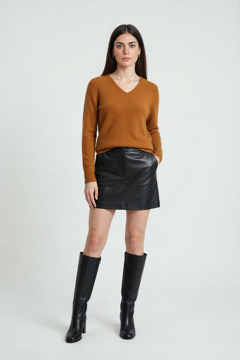 Sophia | Cozy V-Neck Orange Sweater with Flattering Fit - Lumina