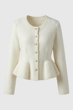 Sophia | Cozy White Cardigan Sweater with Ruffle Details - Lumina