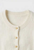 Sophia | Cozy White Cardigan Sweater with Ruffle Details - Lumina