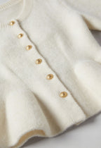 Sophia | Cozy White Cardigan Sweater with Ruffle Details - Lumina