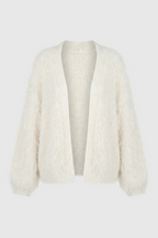 Sophia | Cozy White Knit Cardigan with Ribbed Hem - Lumina