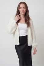 Sophia | Cozy White Knit Cardigan with Ribbed Hem - Lumina